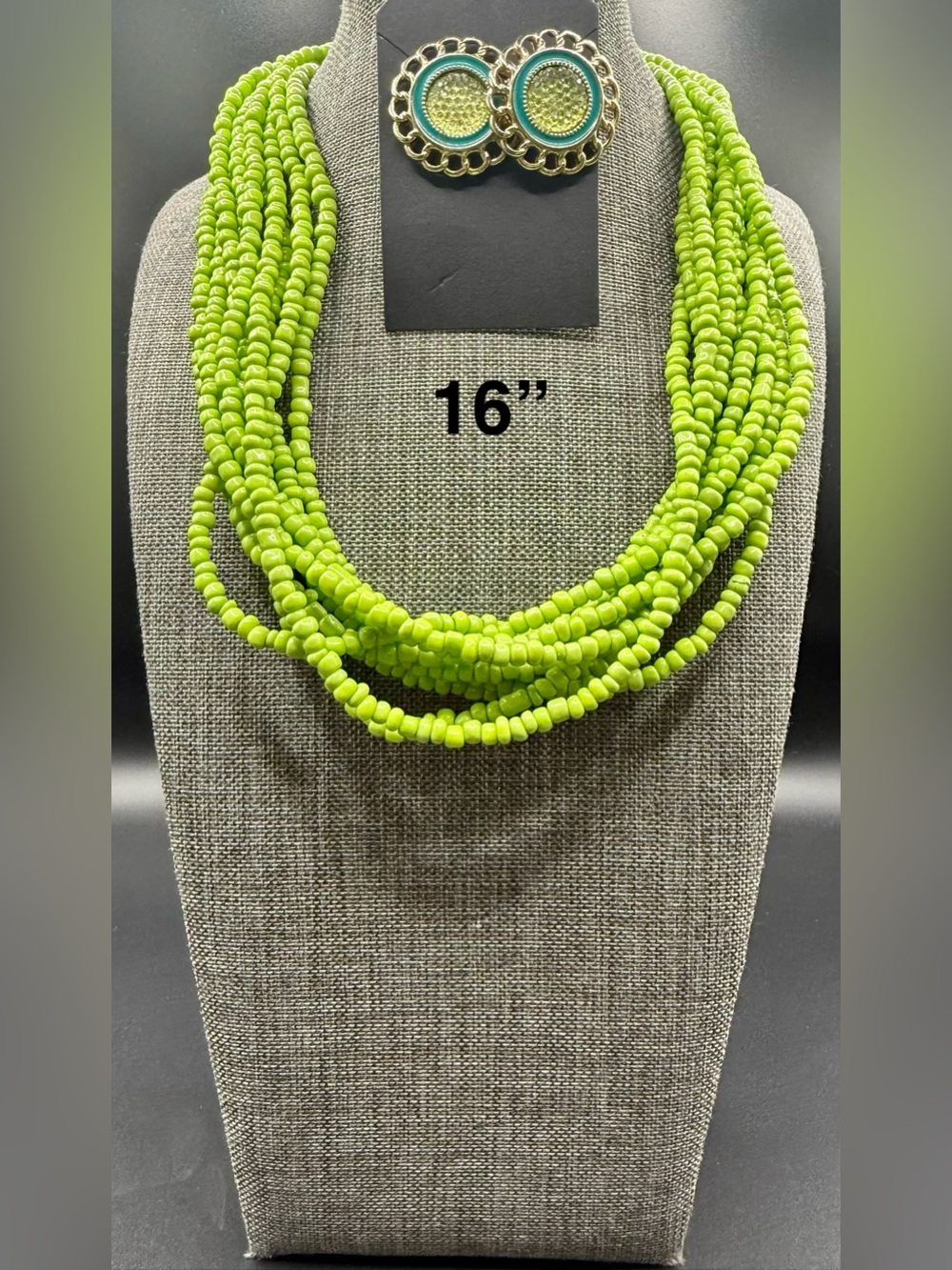 Multi-Strand Lime Green Beaded Necklace